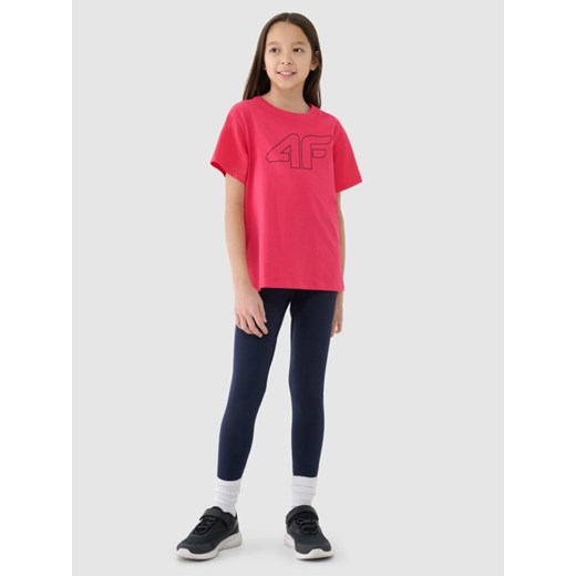 Dziewczęcy t-shirt z nadrukiem 4F 4FJWSS25TTSHF2327 - różowy ze sklepu Sportstylestory.com w kategorii Bluzki dziewczęce - zdjęcie 185670903