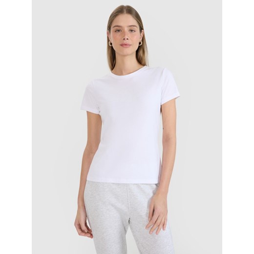 Damski t-shirt basic 4F 4FWMM00TTSHF2674 - biały ze sklepu Sportstylestory.com w kategorii Bluzki damskie - zdjęcie 185671033
