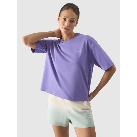 Damski t-shirt z nadrukiem 4F 4FRSS24TTSHF2089 - fioletowy ze sklepu Sportstylestory.com w kategorii Bluzki damskie - zdjęcie 185671132
