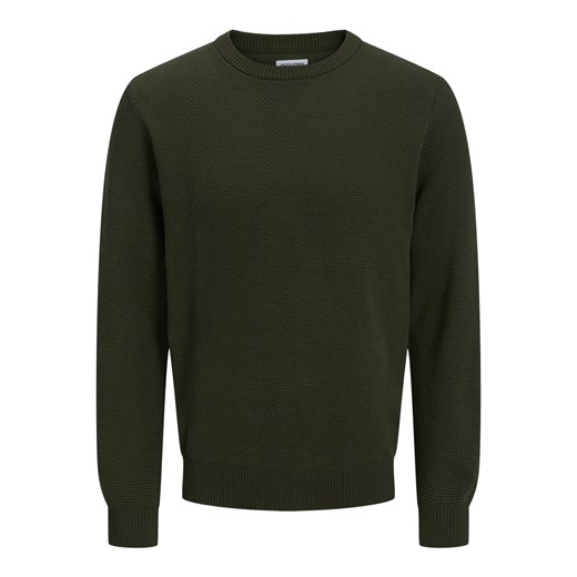 Jack & Jones Męski sweter z dzianiny - JJEGlobe Mężczyźni Bawełna oliwkowy jednolity ze sklepu vangraaf w kategorii Swetry męskie - zdjęcie 185676801