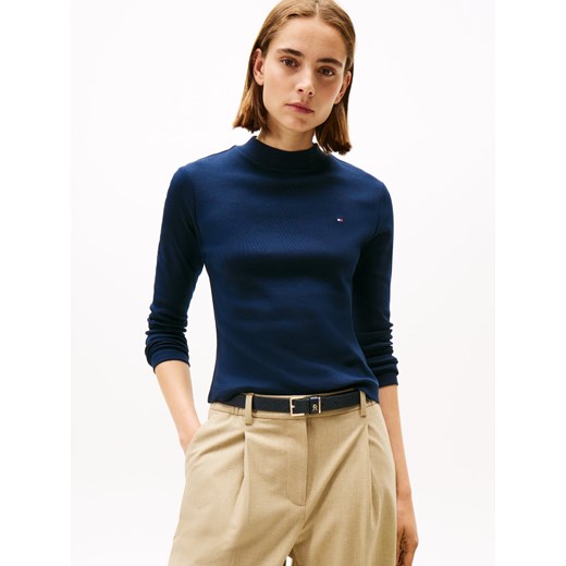 Tommy Hilfiger Damska koszulka z długim rękawem - Kobiety Bawełna granatowy jednolity ze sklepu vangraaf w kategorii Bluzki damskie - zdjęcie 185676822