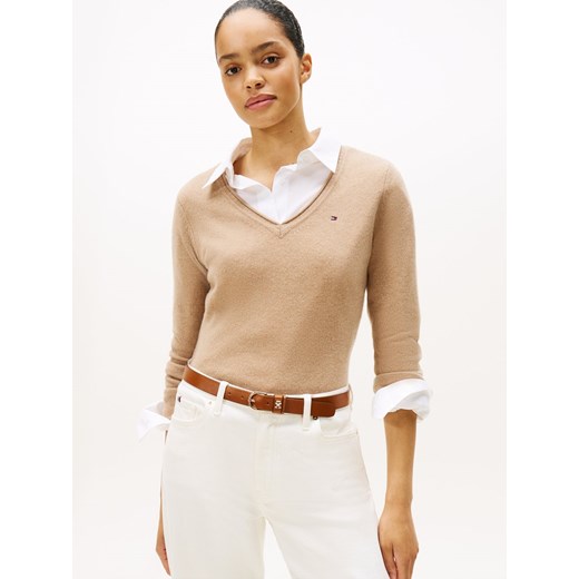 Tommy Hilfiger Sweter damski z dzianiny Kobiety Wełna beżowy jednolity ze sklepu vangraaf w kategorii Swetry damskie - zdjęcie 185676833