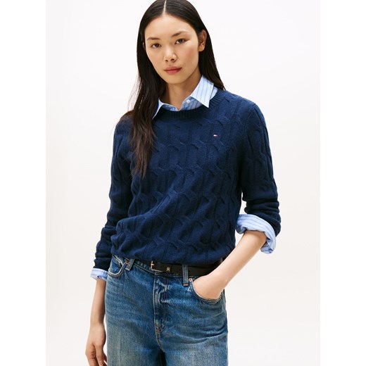 Tommy Hilfiger Sweter damski z dzianiny Kobiety Wełna granatowy wypukły wzór tkaniny ze sklepu vangraaf w kategorii Swetry damskie - zdjęcie 185676834