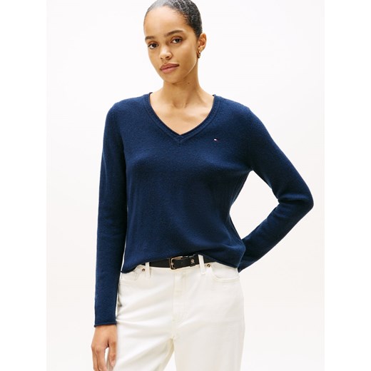 Tommy Hilfiger Sweter damski z dzianiny Kobiety Wełna granatowy jednolity ze sklepu vangraaf w kategorii Swetry damskie - zdjęcie 185676842