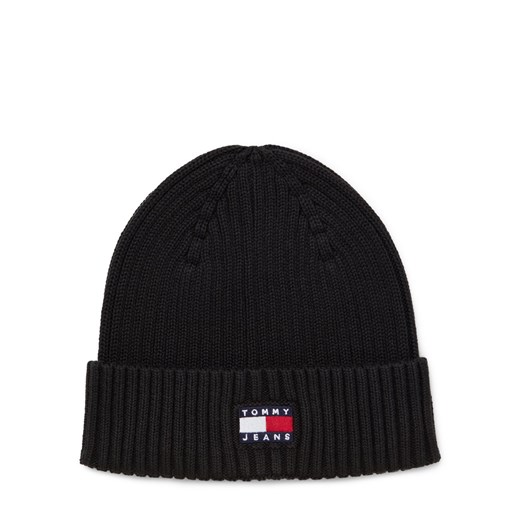 Tommy Jeans Męska czapka z dzianiny Mężczyźni Bawełna czarny jednolity ze sklepu vangraaf w kategorii Czapki zimowe męskie - zdjęcie 185676850