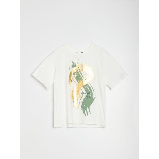 Sinsay - Bawełniana koszulka z nadrukiem - kremowy Sinsay XL Sinsay