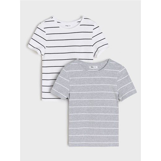 Sinsay - Prążkowana koszulka w paski 2 pack - wielobarwny - id: 343GG-MLC - marki Sinsay - 185677504 Sinsay - Prążkowana koszulka w paski 2 pack - wielobarwny ze sklepu Sinsay w kategorii Bluzki dziewczęce - zdjęcie 185677504