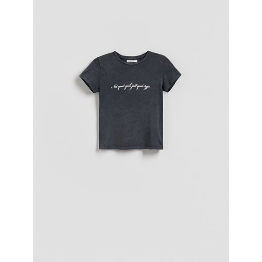 Reserved - T-shirt z nadrukowanym napisem - ciemnoszary ze sklepu Reserved w kategorii Bluzki damskie - zdjęcie 185677941