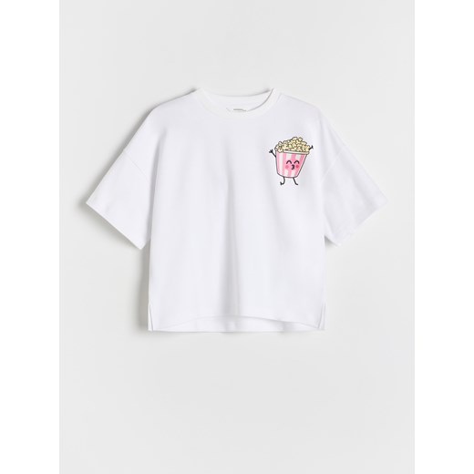 Reserved - Bawełniany t-shirt z nadrukiem - złamana biel ze sklepu Reserved w kategorii Bluzki dziewczęce - zdjęcie 185678104