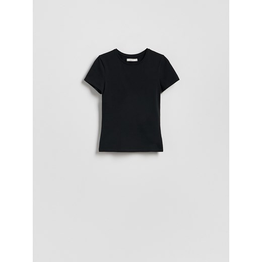 Reserved - Bawełniany t-shirt slim fit - czarny ze sklepu Reserved w kategorii Bluzki damskie - zdjęcie 185678110