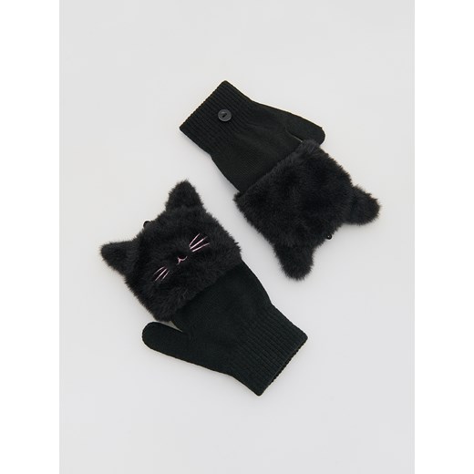 Reserved - Rękawiczki z futerkiem i uszami - czarny Reserved 9-13 lat Reserved