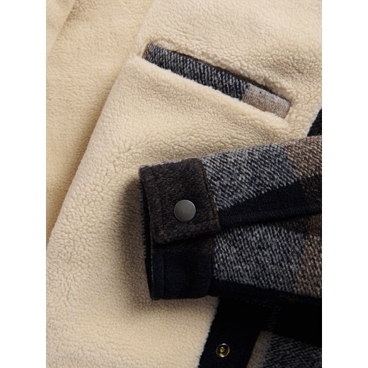 Reserved - Kurtka sherpa w kratę - granatowy Reserved XXL Reserved