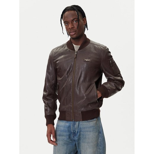 Aeronautica Militare Kurtka skórzana 252PN0958UPL00305 Brązowy Regular Fit ze sklepu MODIVO w kategorii Kurtki męskie - zdjęcie 185679293