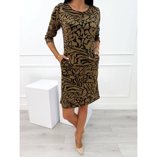 Brązowa Sukienka w Czarny Wzór Modnakiecka.pl 46 ModnaKiecka.pl