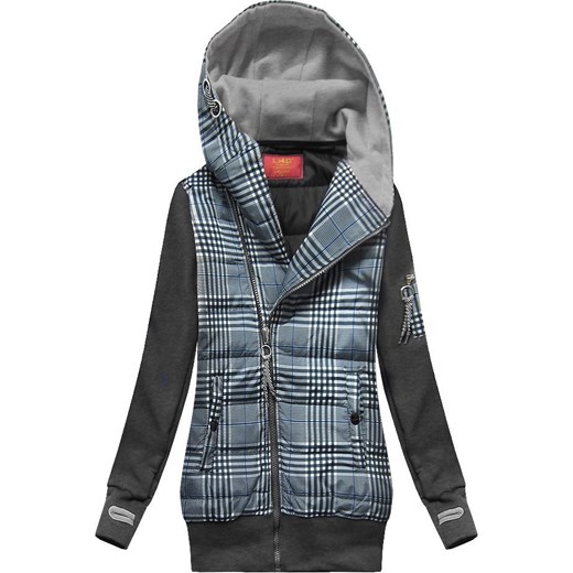 Bluza z łączonych materiałów granatowo-grafitowa (AMG-611A) ze sklepu goodlookin.pl w kategorii Bluzy damskie - zdjęcie 185684824