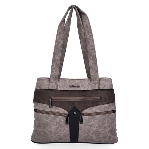 Torebka Damska Shopper Bag firmy Hernan 8006-1 Ziemista/Czekolada ze sklepu PaniTorbalska w kategorii Torby Shopper bag - zdjęcie 185684910