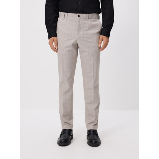 Reserved - Spodnie slim fit w kratę - beżowy ze sklepu Reserved w kategorii Spodnie męskie - zdjęcie 185685920