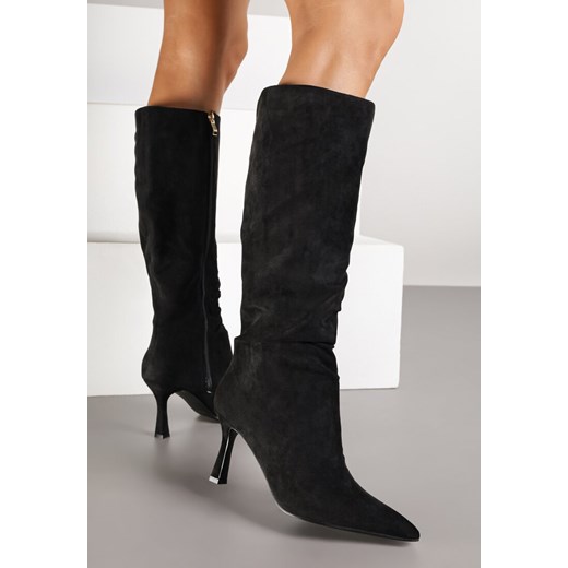 Czarne Kozaki na Szpilce o Geometrycznym Kształcie Latonelle ze sklepu renee.pl w kategorii Kozaki damskie - zdjęcie 185686260