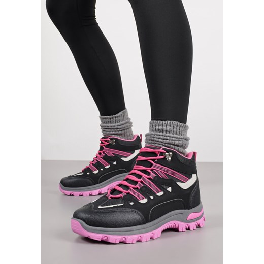 Czarno-Fuksjowe Sznurowane Buty Trekkingowe Traperki Vices na Grubej Podeszwie Afertie ze sklepu born2be.pl w kategorii Workery damskie - zdjęcie 185686524