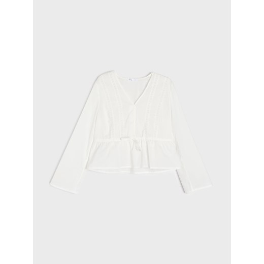 Sinsay - Bawełniana bluzka z ażurową wstawką - biały Sinsay S Sinsay