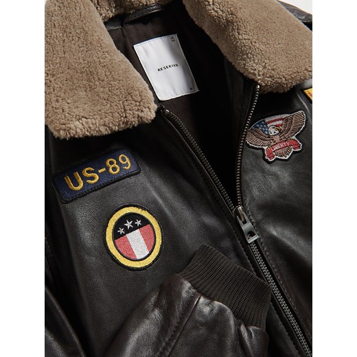 Reserved - Skórzana kurtka z kołnierzem - brązowy Reserved S Reserved