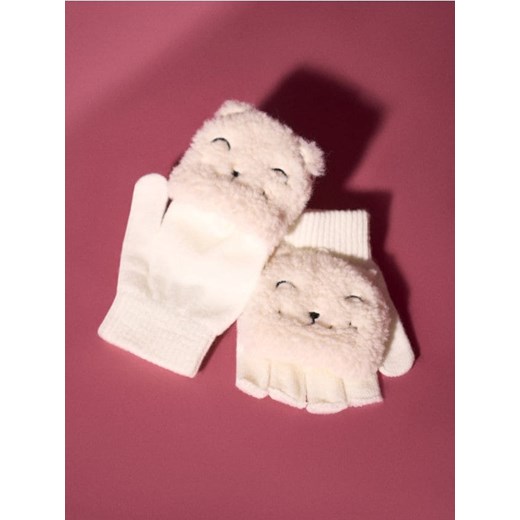 Sinsay - Rękawiczki mitenki z kożuszkiem - kremowy - id: 139FU-01X - marki Sinsay - 185693491 Sinsay - Rękawiczki mitenki z kożuszkiem - kremowy ze sklepu Sinsay w kategorii Rękawiczki dziecięce - zdjęcie 185693491