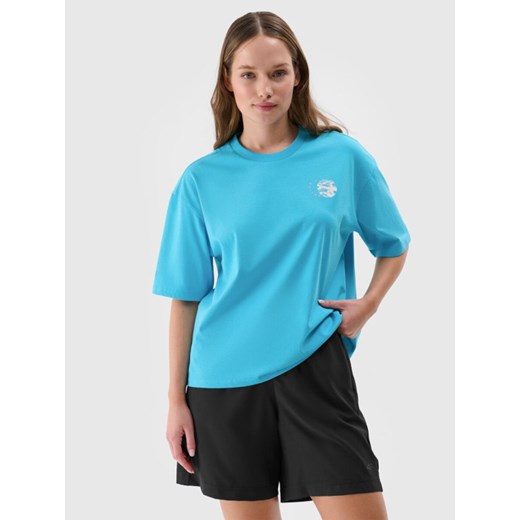 Damski t-shirt z nadrukiem 4F 4FRSS24TTSHF2108 - turkusowy ze sklepu Sportstylestory.com w kategorii Bluzki damskie - zdjęcie 185694032