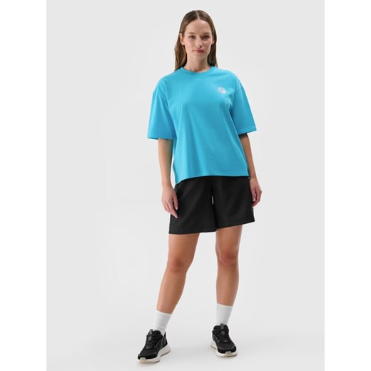 Damski t-shirt z nadrukiem 4F 4FRSS24TTSHF2108 - turkusowy ze sklepu Sportstylestory.com w kategorii Bluzki damskie - zdjęcie 185694033