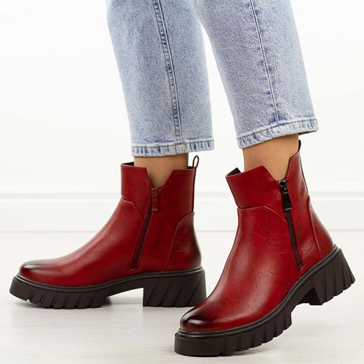 Czerwone botki damskie platformie M.Daszyński 2502-5 38 suzana.pl