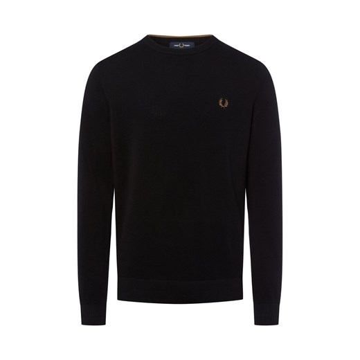 Fred Perry Męski sweter z dzianiny Mężczyźni Bawełna czarny jednolity ze sklepu vangraaf w kategorii Swetry męskie - zdjęcie 185699341