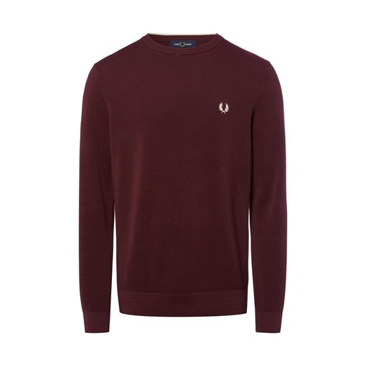 Fred Perry Męski sweter z dzianiny Mężczyźni Bawełna bordowy jednolity ze sklepu vangraaf w kategorii Swetry męskie - zdjęcie 185699342