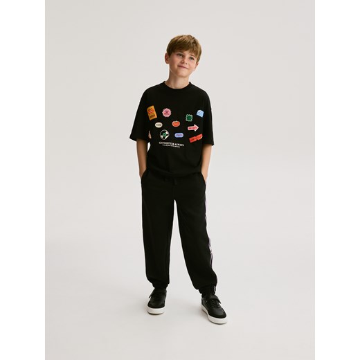 Reserved - Spodnie z lampasem - czarny Reserved 146 (10 lat) Reserved