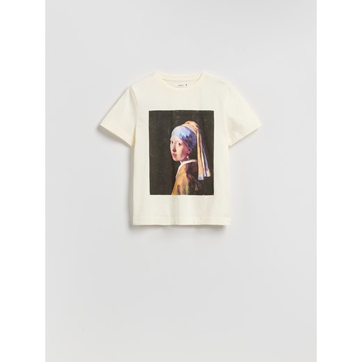 Reserved - T-shirt z nadrukiem - kremowy ze sklepu Reserved w kategorii Bluzki damskie - zdjęcie 185699924