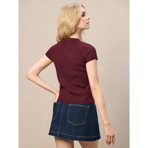 Sinsay - Bluzka swetrowa z krótkim rękawem - czerwony Sinsay XS Sinsay