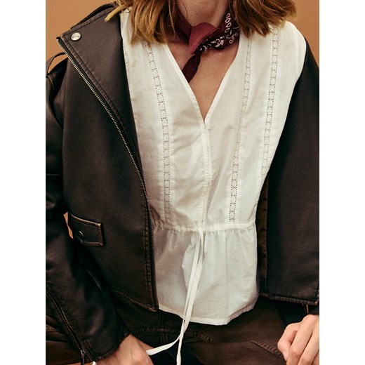 Sinsay - Bawełniana bluzka z ażurową wstawką - biały Sinsay L Sinsay