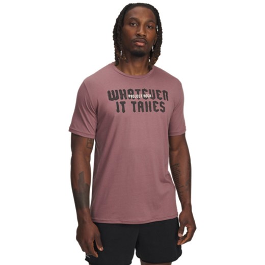 Męski t-shirt z nadrukiem Under Armour Project Rock Q3 SS 1 - różowy ze sklepu Sportstylestory.com w kategorii T-shirty męskie - zdjęcie 185704250