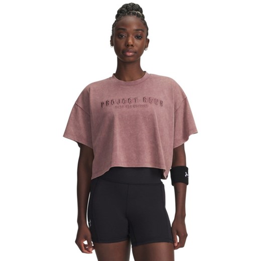 Damska koszulka treningowa Under Armour Project Rock Statement Graphic SS - różowa ze sklepu Sportstylestory.com w kategorii Bluzki damskie - zdjęcie 185704282