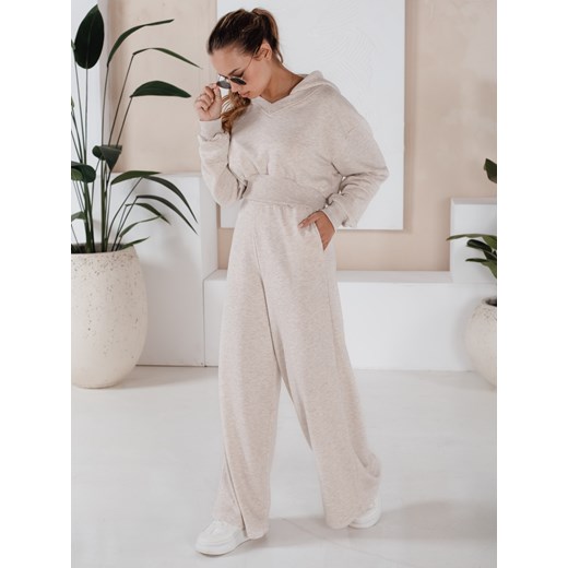 Komplet damski spodnie wide leg i bluza MINALIA beżowy Dstreet AY0917 ze sklepu DSTREET.PL w kategorii Dresy damskie - zdjęcie 185705903
