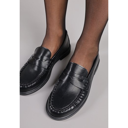 Czarne Mokasyny Vices z Marszczeniem i Wkładką ze Skóry Naturalnej Mestia Renee 36 renee.pl