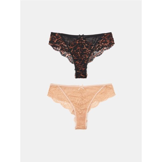 Sinsay - Majtki brazyliany z koronką 2 pack - brązowy ze sklepu Sinsay w kategorii Majtki damskie - zdjęcie 185708462