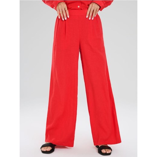 Sinsay - Spodnie wide leg z lnem - czerwony ze sklepu Sinsay w kategorii Spodnie damskie - zdjęcie 185708474
