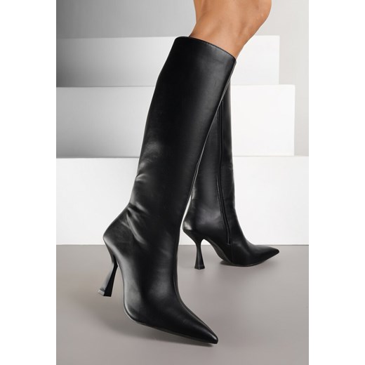 Czarne Kozaki na Obcasie Typu Szpilka ze Szpiczastym Noskiem Lanirre - id: 5273-38-BLACK - marki Renee - 185708611 Czarne Kozaki na Obcasie Typu Szpilka ze Szpiczastym Noskiem Lanirre ze sklepu renee.pl w kategorii Kozaki damskie - zdjęcie 185708611