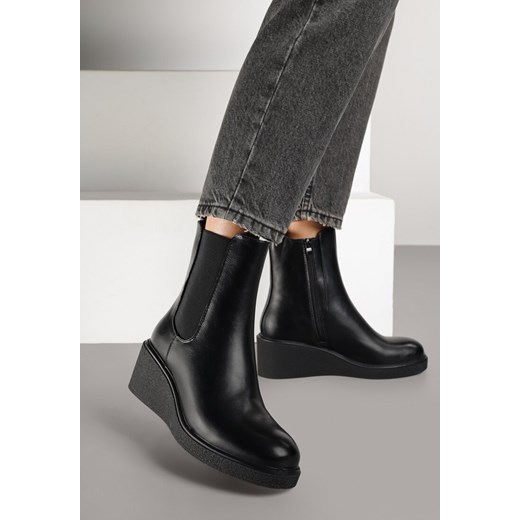 Czarne Botki Sztyblety na Koturnie Fesirea 38 born2be.pl