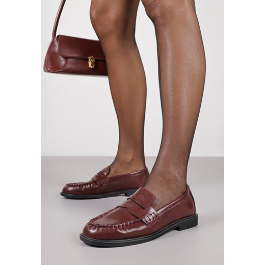 Bordowe Marszczone Mokasyny Vices ze Skórzaną Wkładką Nestia 39 born2be.pl