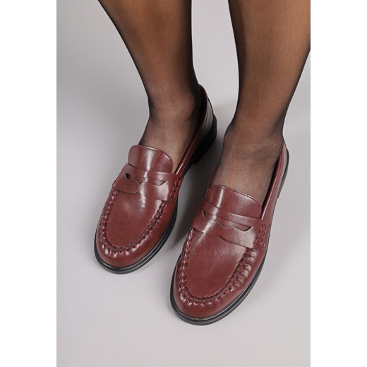 Bordowe Marszczone Mokasyny Vices ze Skórzaną Wkładką Nestia 36 born2be.pl