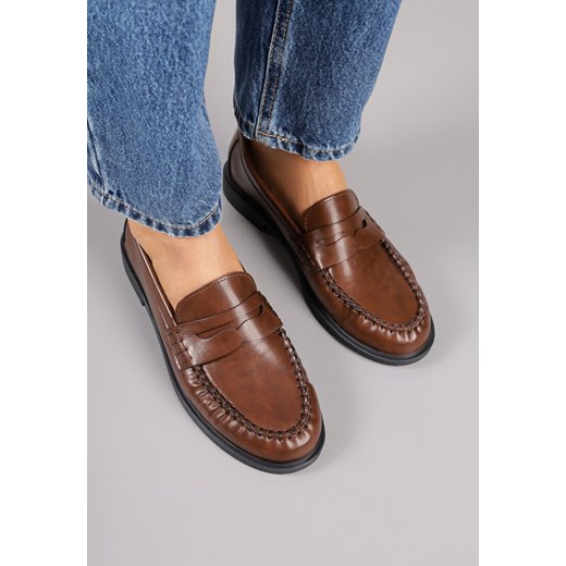 Jasnobrązowe Mokasyny Vices z Marszczeniem i Wkładką ze Skóry Naturalnej Mestia Renee 40 renee.pl