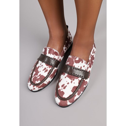 Brązowe Mokasyny w Krowie Łaty Vices z Wkładką ze Skóry Naturalnej i Paskiem z Renee 38 renee.pl