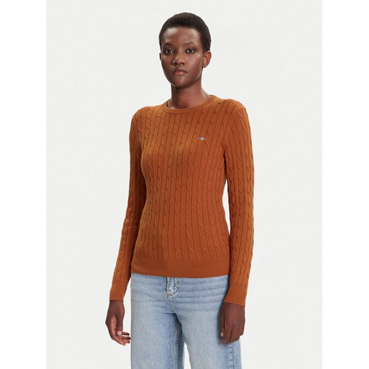 Gant Sweter 4800100 Brązowy Slim Fit ze sklepu MODIVO w kategorii Swetry damskie - zdjęcie 185713690