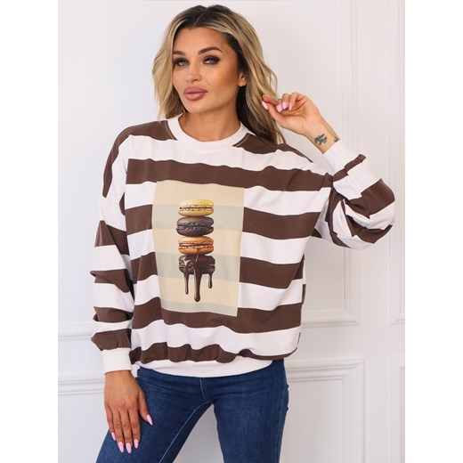 BLUZA W PASKI ZE ŚCIAGACZAMI W MAKARONIKI- BRĄZOWA ze sklepu olika.com.pl w kategorii Bluzy damskie - zdjęcie 185715083
