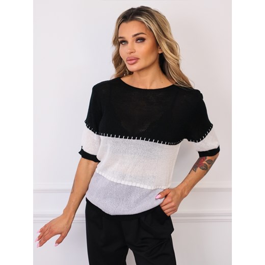 SWETER W PASKI Z KRÓTKIM RĘKAWEM- CZARNY ze sklepu olika.com.pl w kategorii Swetry damskie - zdjęcie 185715102